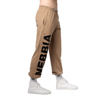 Nebbia Volné baggy tepláky s kapsami GYM BRO 365 hnědé - XXL