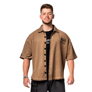 Nebbia Washed-off oversized košile 90s THROWBACK 347 hnědá - XXL