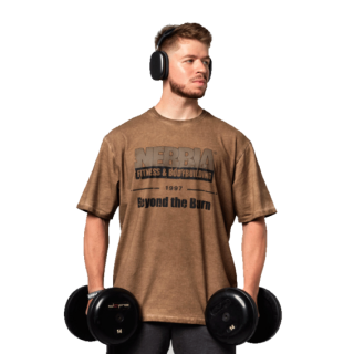 Nebbia Washed-off oversized tričko HERITAGE 355 hnědé - XL