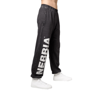 Nebbia Washed-off volné baggy tepláky s kapsami GYM BRO 373 černé - XL