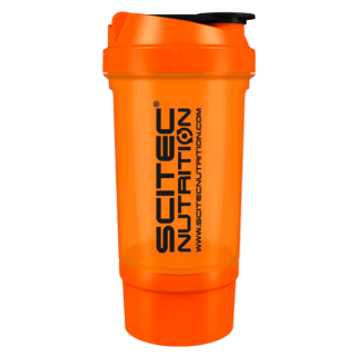 Scitec Traveler shaker 500ml + zásobník - oranžový