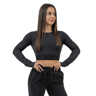 Nebbia Dámský crop top s dlouhým rukávem INTENSE Perform 839 černý - XS