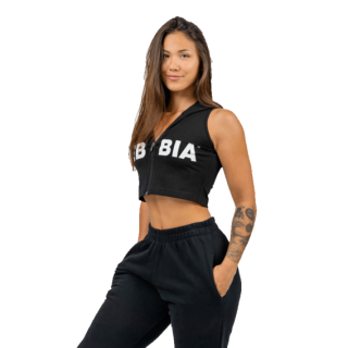 Nebbia Crop mikina bez rukávů MUSCLE MOMMY 258 černá - XS